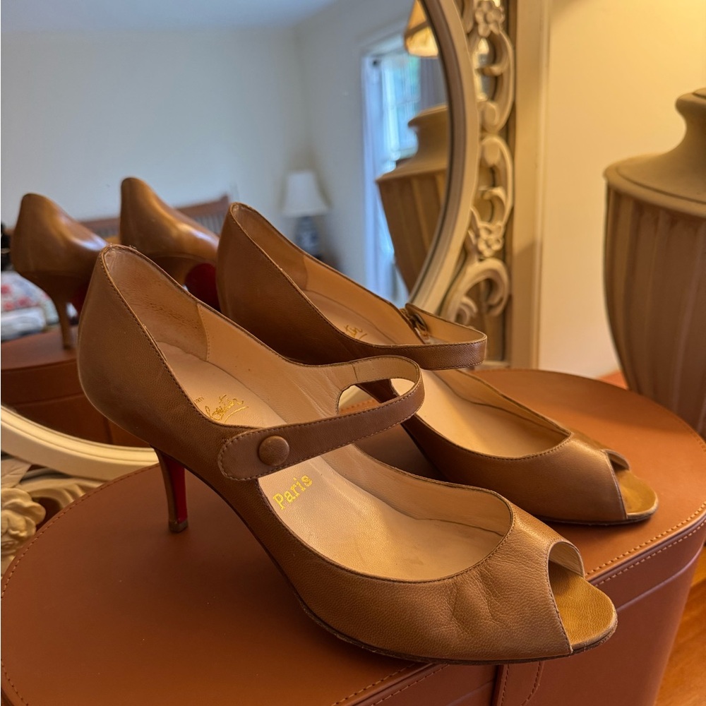 Christian Louboutin Brown Peep-Toe Heels